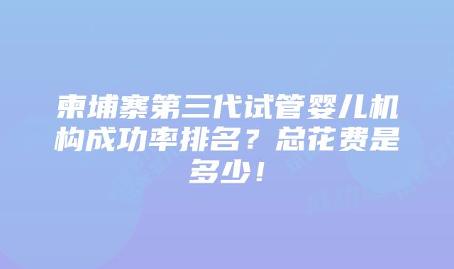 柬埔寨第三代试管婴儿机构成功率排名？总花费是多少！