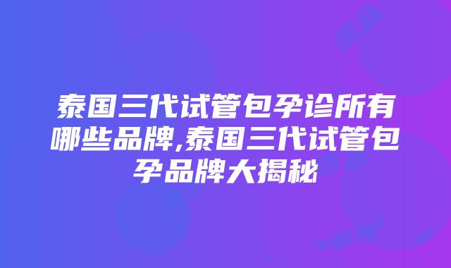 泰国三代试管包孕诊所有哪些品牌,泰国三代试管包孕品牌大揭秘