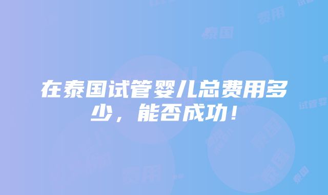 在泰国试管婴儿总费用多少，能否成功！