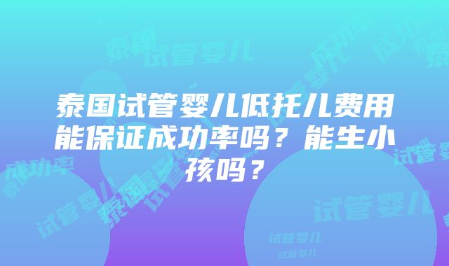 泰国试管婴儿低托儿费用能保证成功率吗？能生小孩吗？