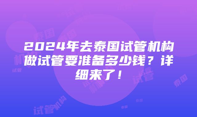 2024年去泰国试管机构做试管要准备多少钱？详细来了！