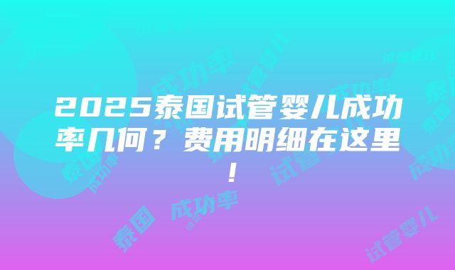 2025泰国试管婴儿成功率几何？费用明细在这里！