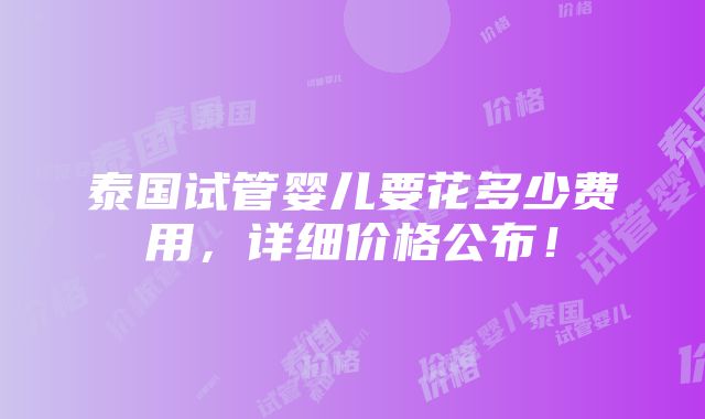 泰国试管婴儿要花多少费用，详细价格公布！