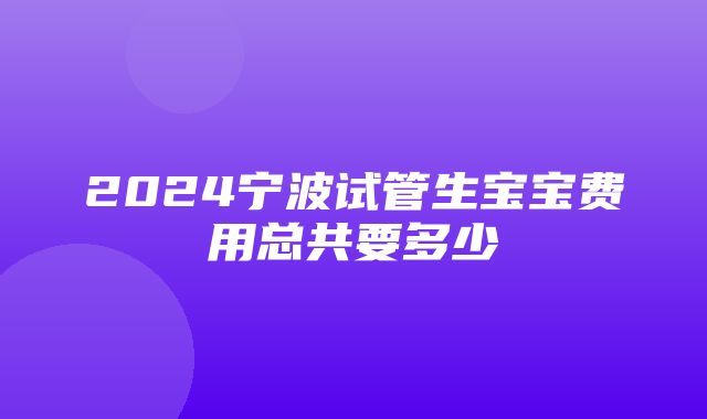 2024宁波试管生宝宝费用总共要多少