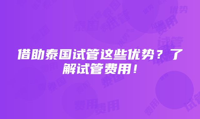 借助泰国试管这些优势？了解试管费用！