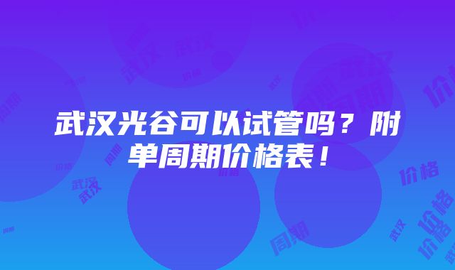 武汉光谷可以试管吗？附单周期价格表！