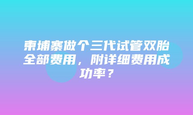 柬埔寨做个三代试管双胎全部费用，附详细费用成功率？