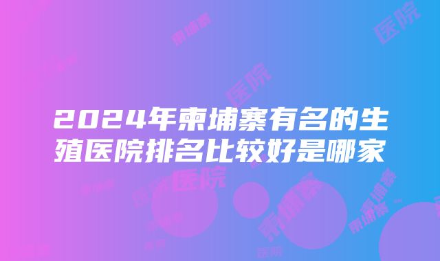 2024年柬埔寨有名的生殖医院排名比较好是哪家