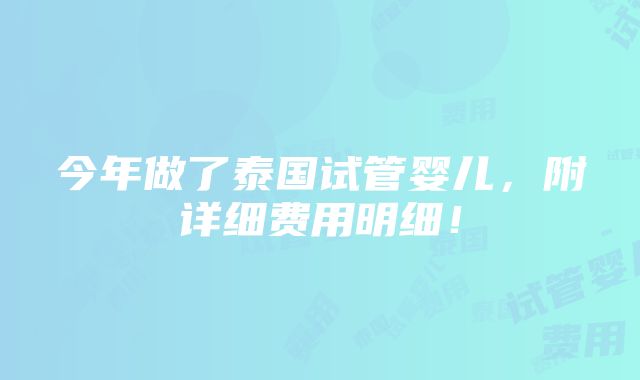 今年做了泰国试管婴儿，附详细费用明细！