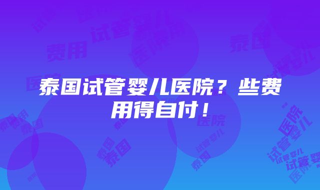 泰国试管婴儿医院？些费用得自付！