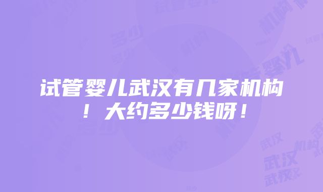 试管婴儿武汉有几家机构！大约多少钱呀！