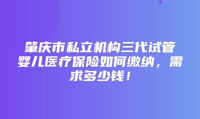 肇庆市私立机构三代试管婴儿医疗保险如何缴纳，需求多少钱！