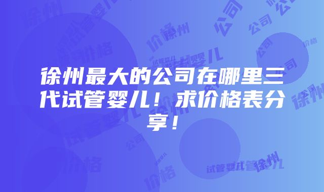 徐州最大的公司在哪里三代试管婴儿！求价格表分享！