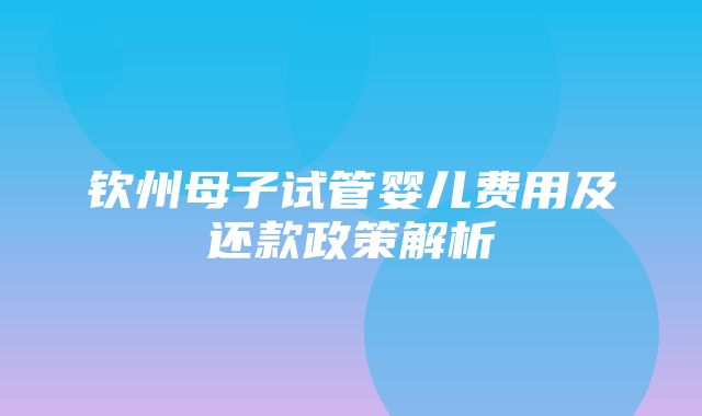 钦州母子试管婴儿费用及还款政策解析