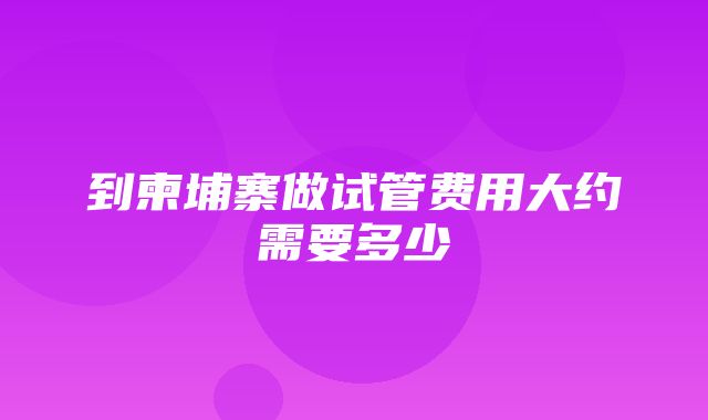 到柬埔寨做试管费用大约需要多少