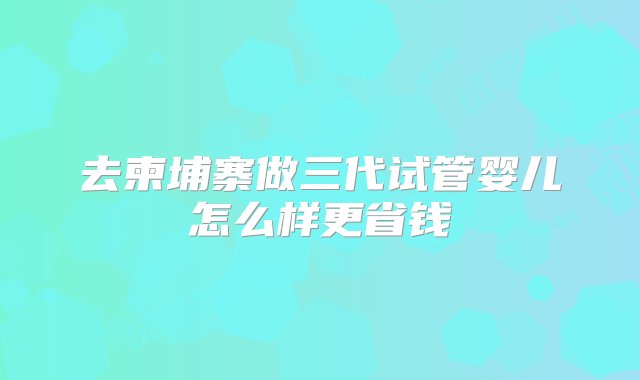 去柬埔寨做三代试管婴儿怎么样更省钱