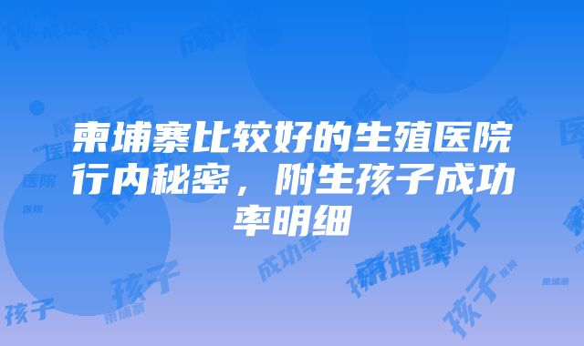 柬埔寨比较好的生殖医院行内秘密，附生孩子成功率明细