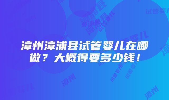 漳州漳浦县试管婴儿在哪做？大概得要多少钱！