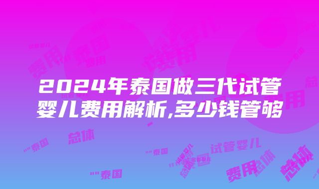 2024年泰国做三代试管婴儿费用解析,多少钱管够