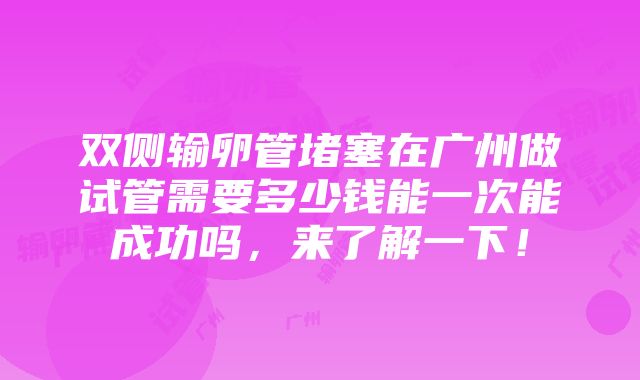 双侧输卵管堵塞在广州做试管需要多少钱能一次能成功吗，来了解一下！