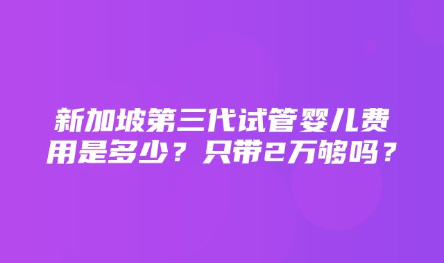 新加坡第三代试管婴儿费用是多少？只带2万够吗？