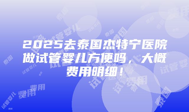 2025去泰国杰特宁医院做试管婴儿方便吗，大概费用明细！