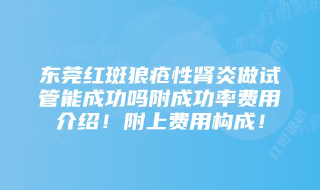 东莞红斑狼疮性肾炎做试管能成功吗附成功率费用介绍！附上费用构成！