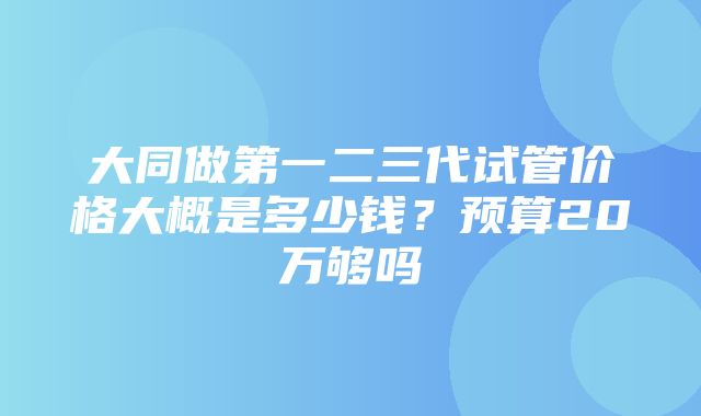 大同做第一二三代试管价格大概是多少钱？预算20万够吗