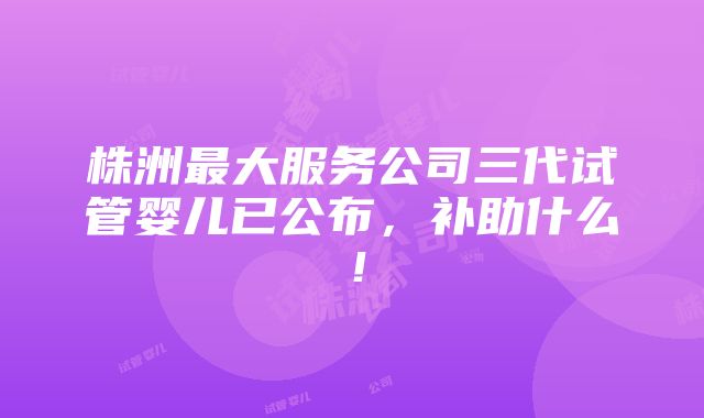 株洲最大服务公司三代试管婴儿已公布，补助什么！