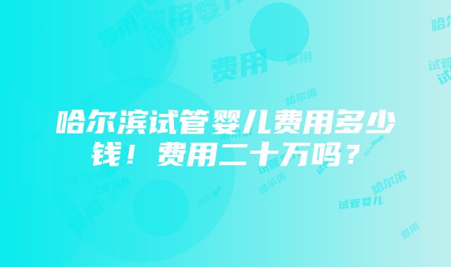 哈尔滨试管婴儿费用多少钱！费用二十万吗？