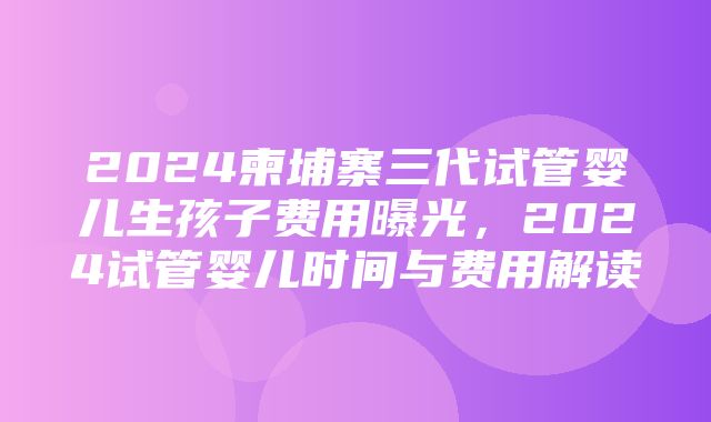 2024柬埔寨三代试管婴儿生孩子费用曝光，2024试管婴儿时间与费用解读