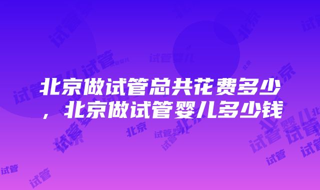 北京做试管总共花费多少，北京做试管婴儿多少钱