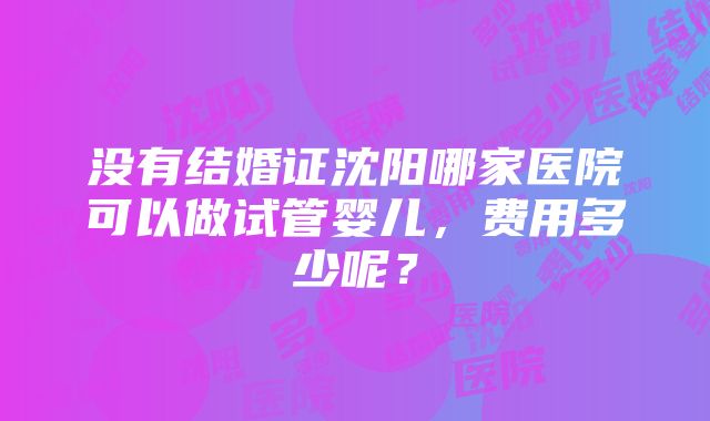 没有结婚证沈阳哪家医院可以做试管婴儿，费用多少呢？