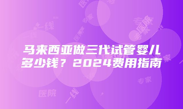 马来西亚做三代试管婴儿多少钱？2024费用指南