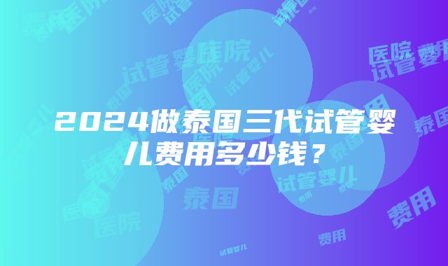 2024做泰国三代试管婴儿费用多少钱？