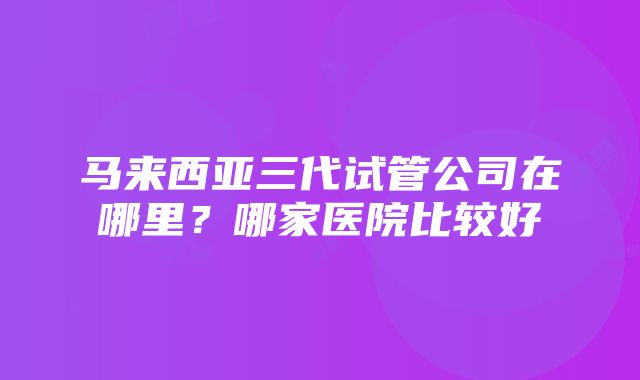 马来西亚三代试管公司在哪里？哪家医院比较好