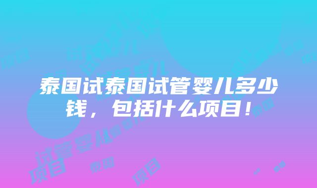 泰国试泰国试管婴儿多少钱，包括什么项目！