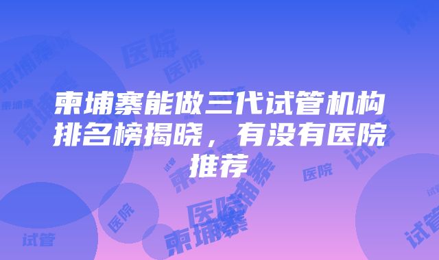 柬埔寨能做三代试管机构排名榜揭晓，有没有医院推荐