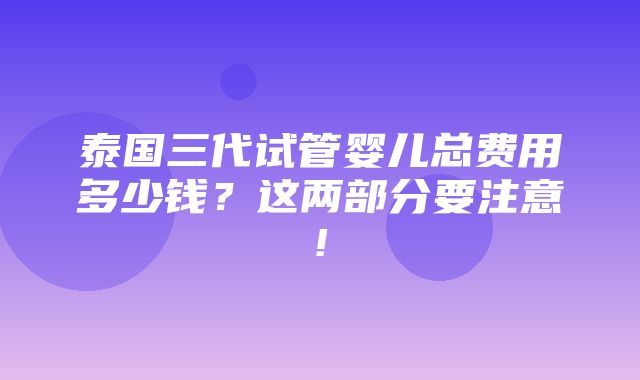 泰国三代试管婴儿总费用多少钱？这两部分要注意!