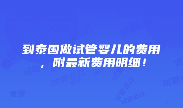 到泰国做试管婴儿的费用，附最新费用明细！