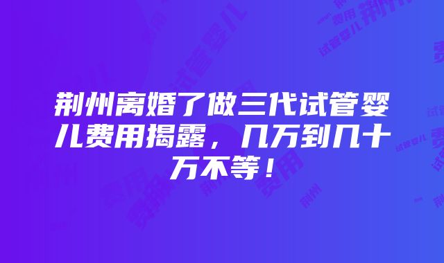 荆州离婚了做三代试管婴儿费用揭露，几万到几十万不等！