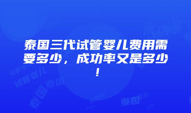 泰国三代试管婴儿费用需要多少，成功率又是多少！