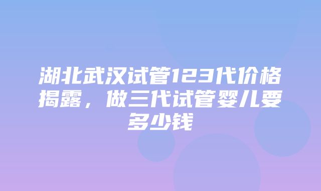 湖北武汉试管123代价格揭露，做三代试管婴儿要多少钱