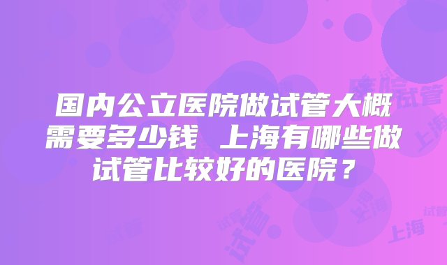 国内公立医院做试管大概需要多少钱 上海有哪些做试管比较好的医院？