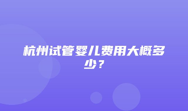 杭州试管婴儿费用大概多少？