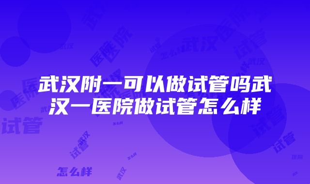 武汉附一可以做试管吗武汉一医院做试管怎么样