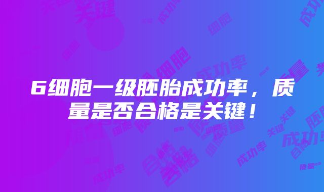 6细胞一级胚胎成功率，质量是否合格是关键！