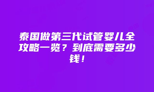 泰国做第三代试管婴儿全攻略一览？到底需要多少钱！