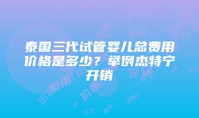 泰国三代试管婴儿总费用价格是多少？举例杰特宁开销