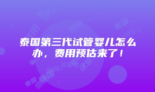 泰国第三代试管婴儿怎么办，费用预估来了！